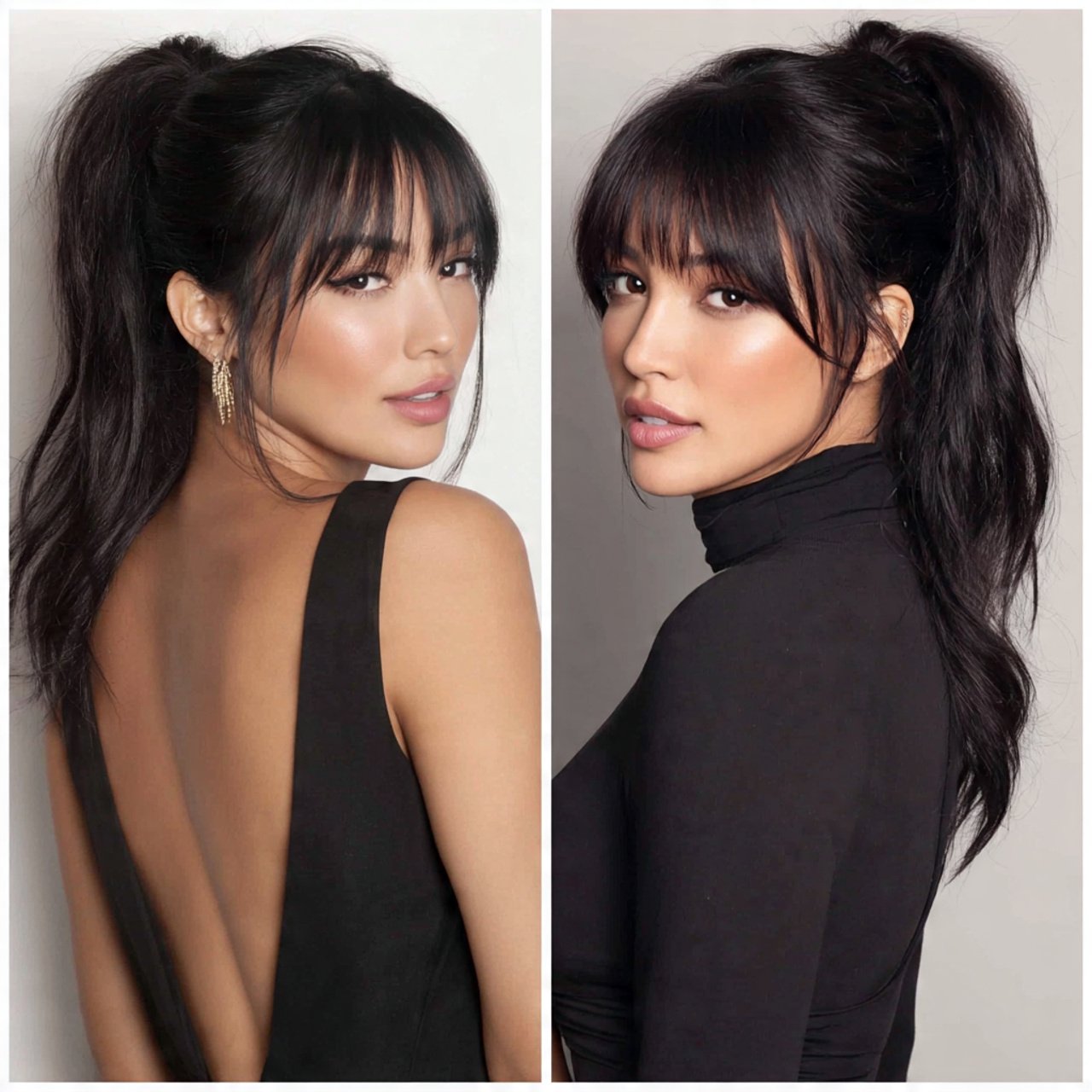 high ponytail hairstyles with bangs