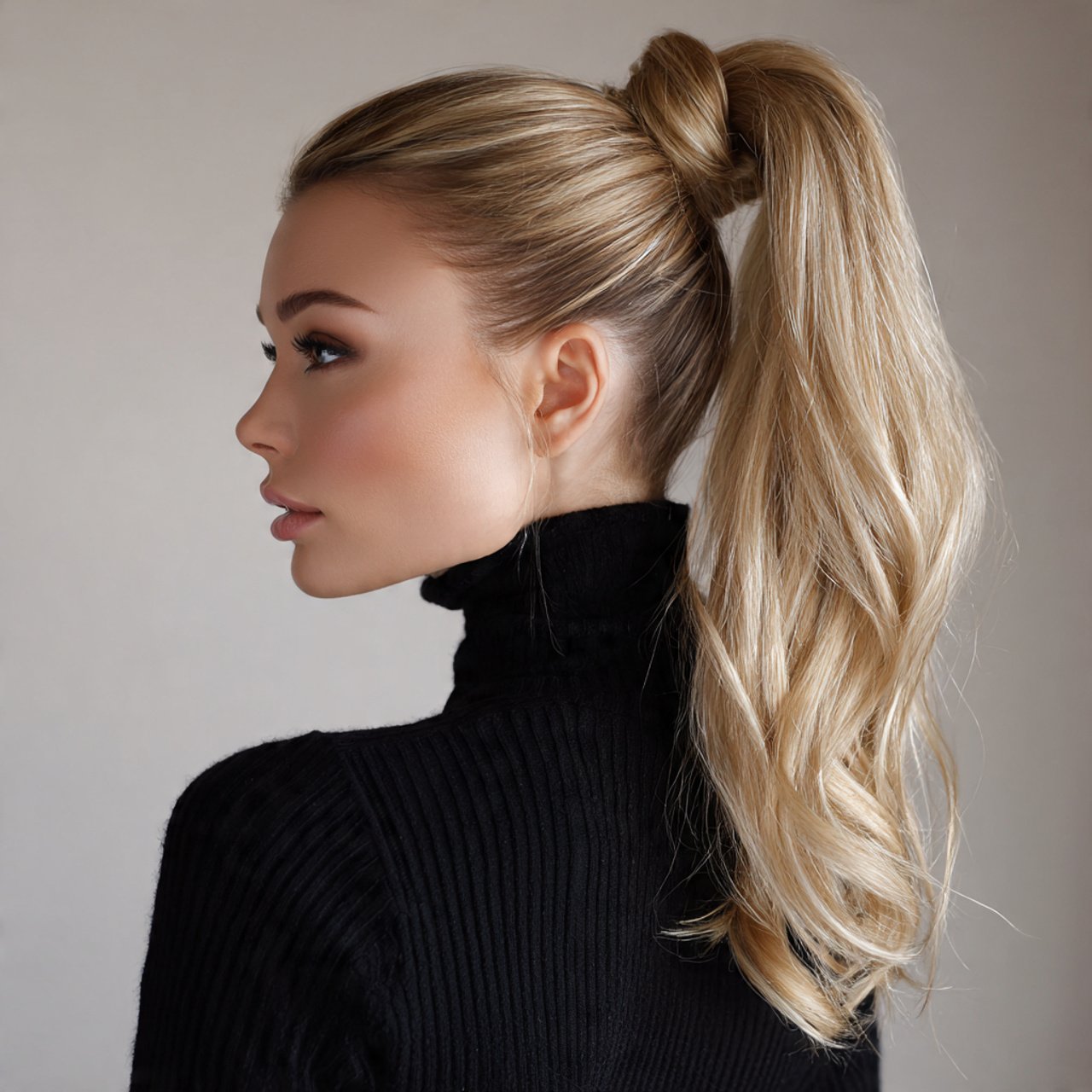 high ponytail with wrapped strand hairstyle