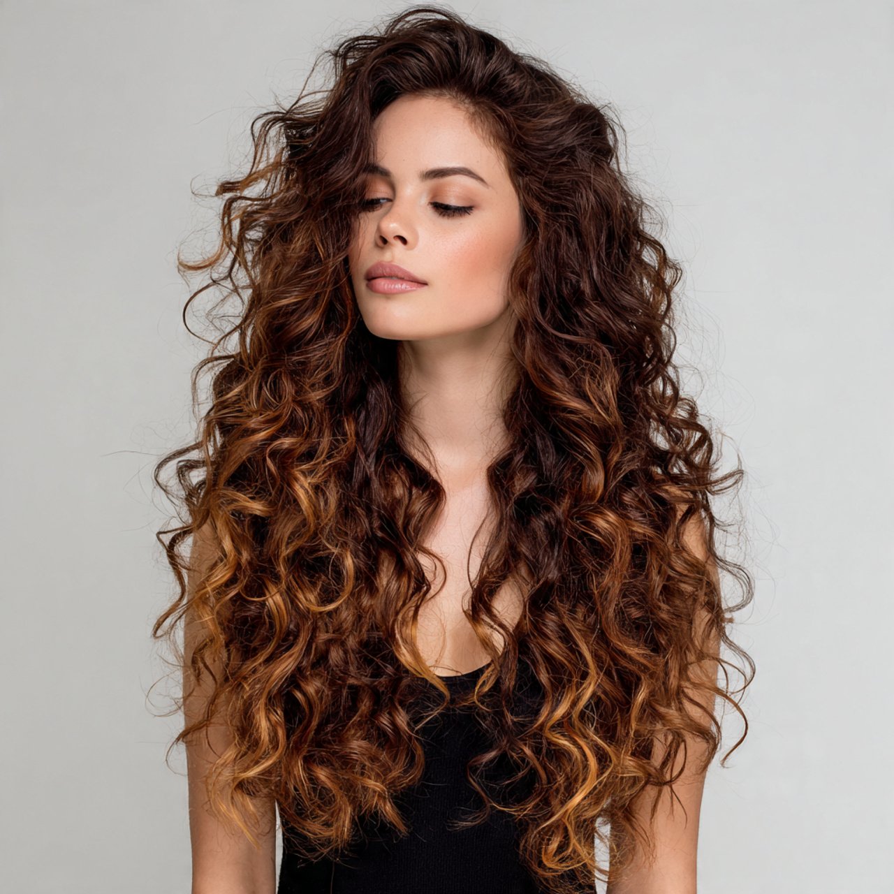 layered long curly hair