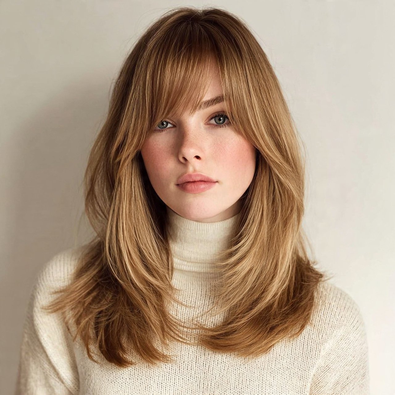 layered medium length hairstyle with long curtain
