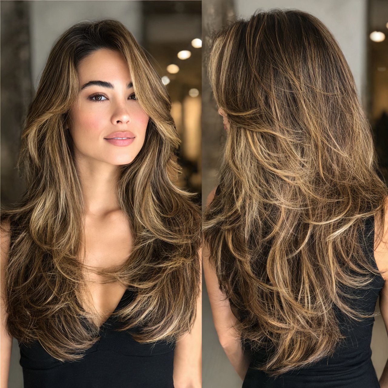 layered wolf cut long with balayage hairstyle