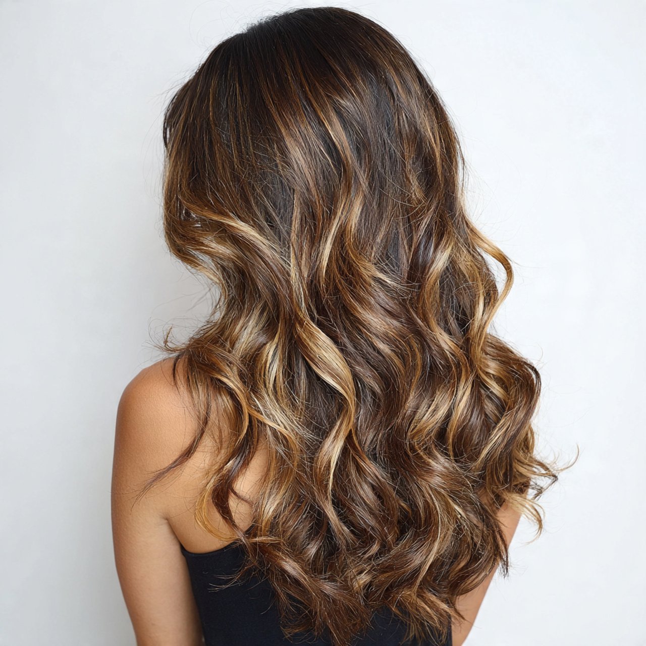 long curly hair with balayage highlights