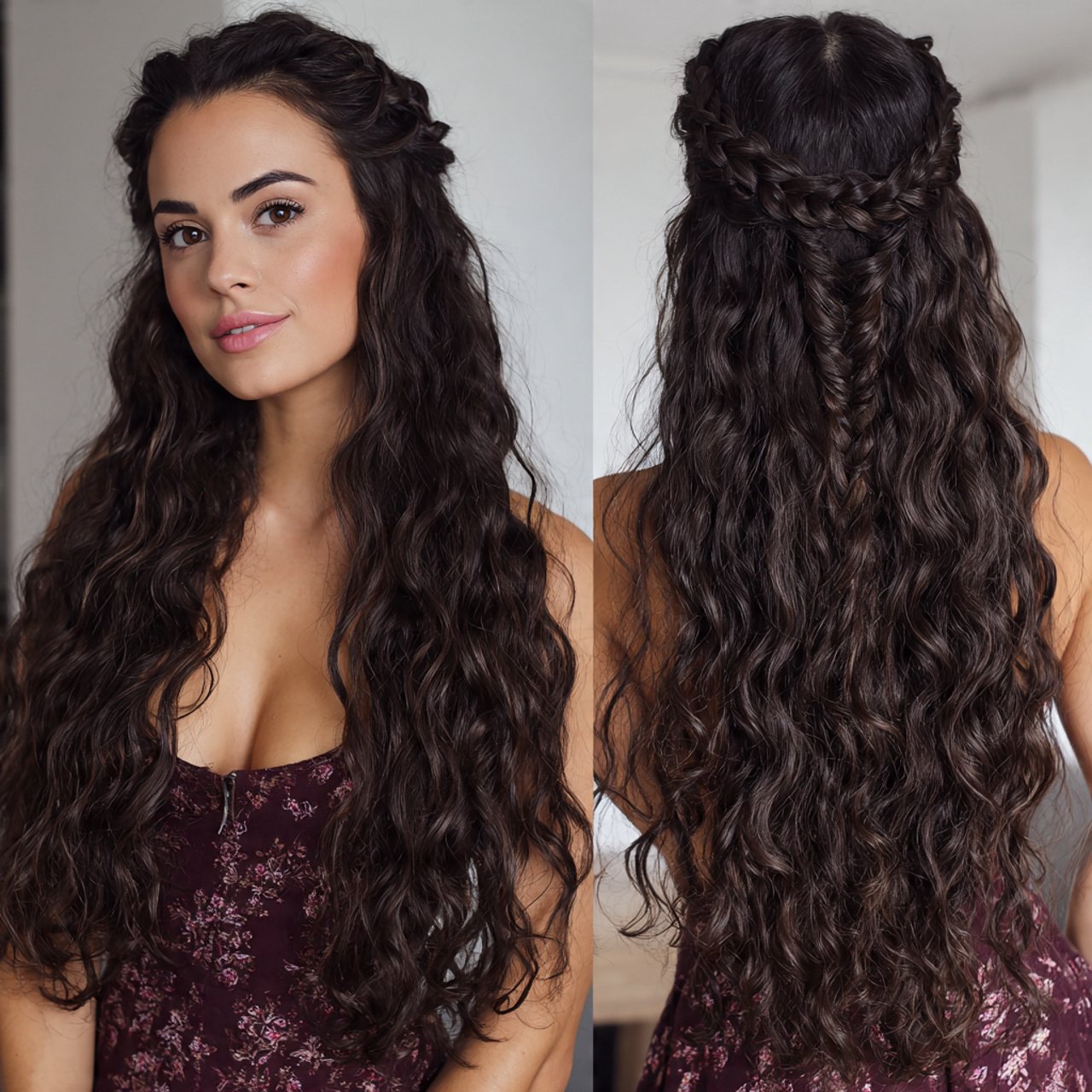 long curly hair with braids