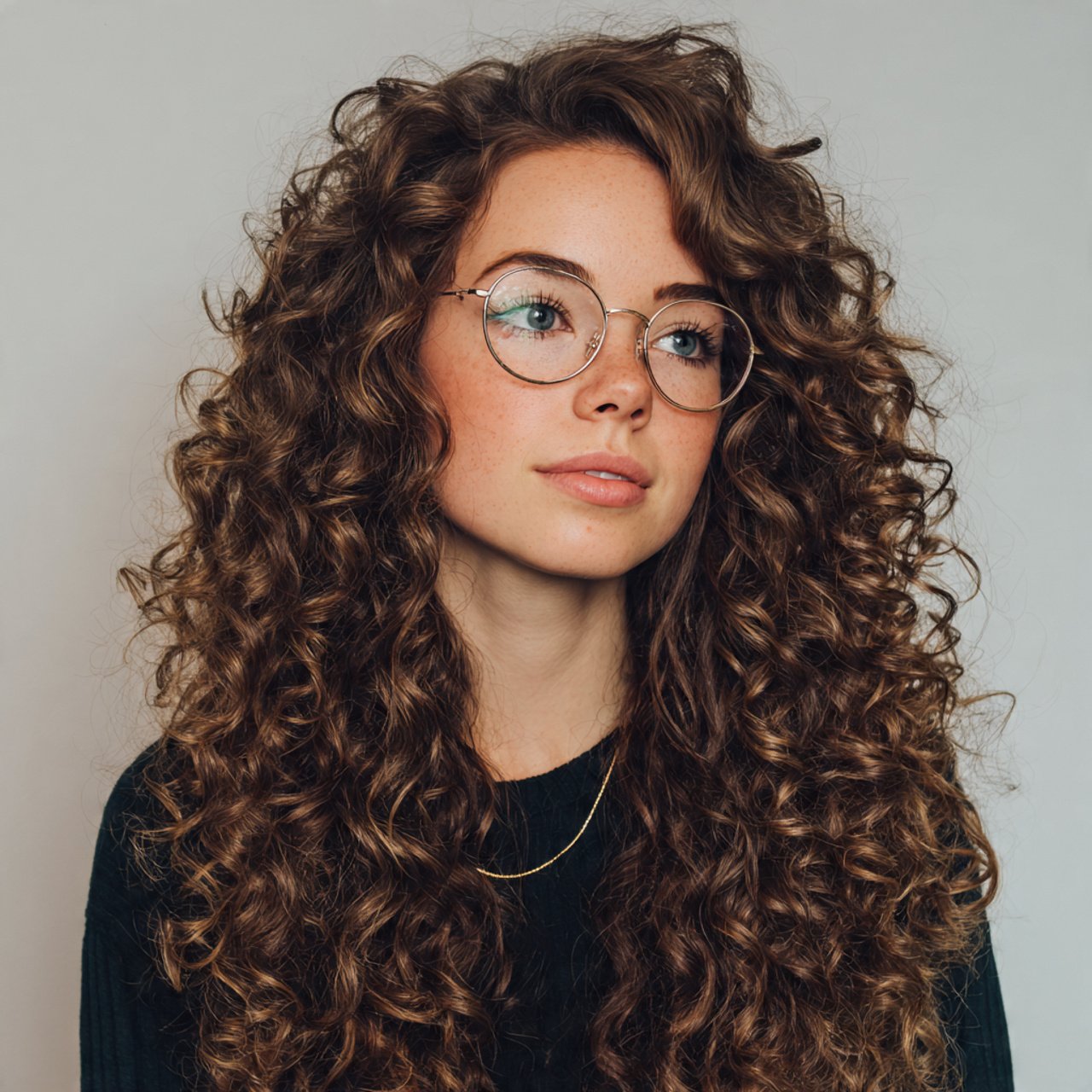long curly hair with face framing layers