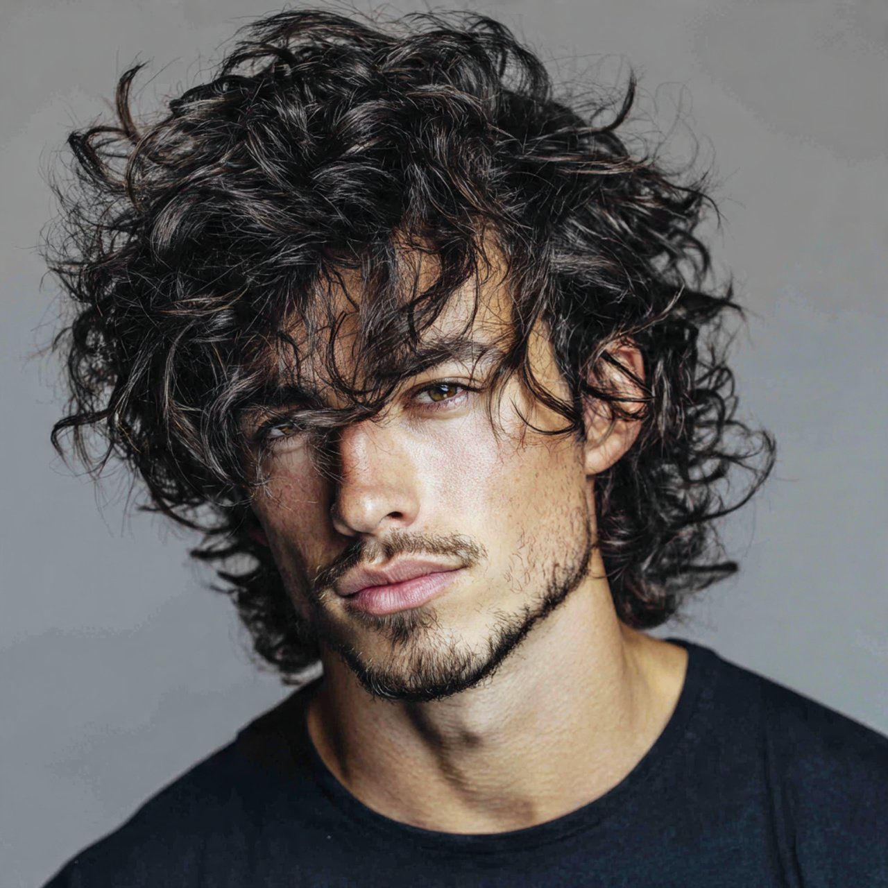 long curly layers for men