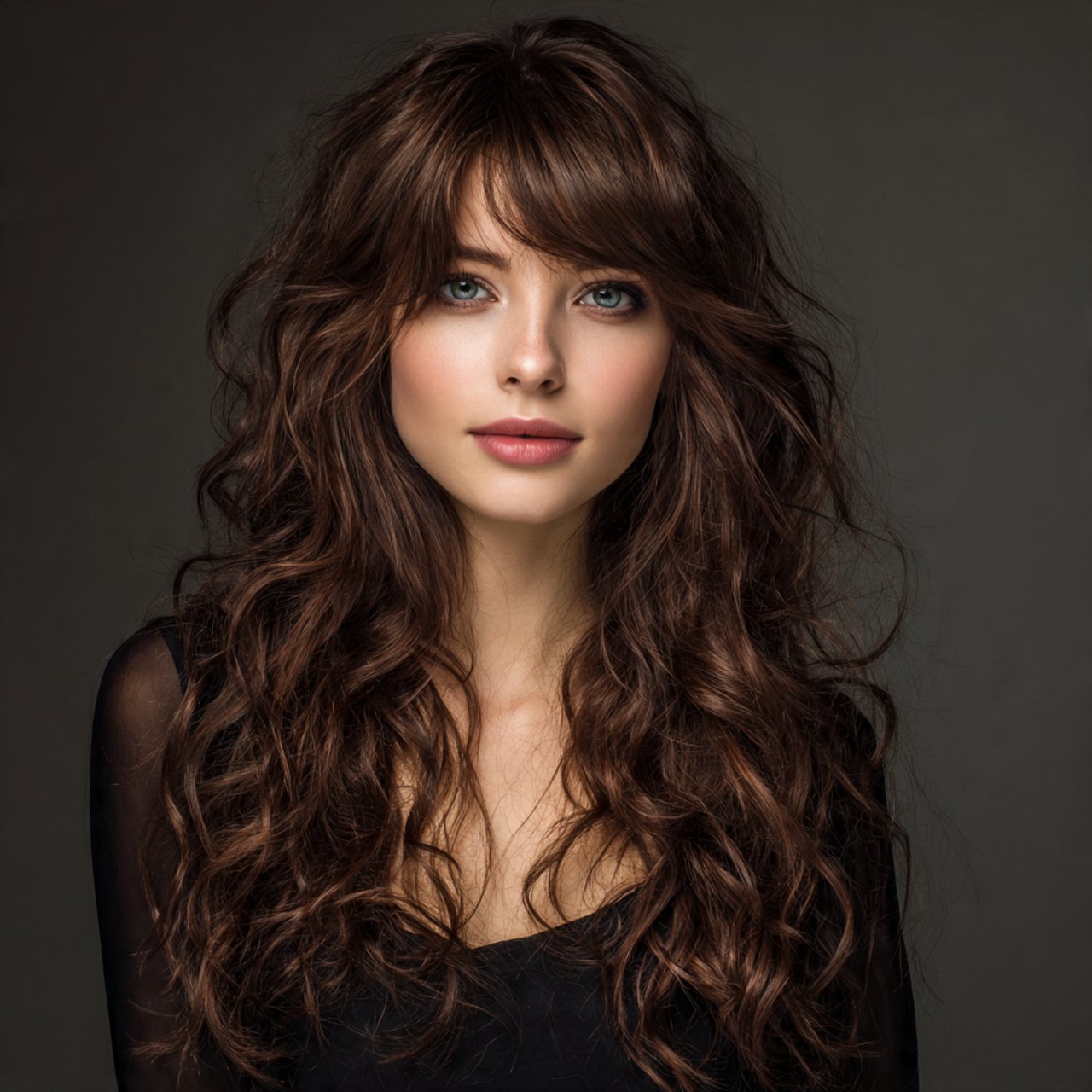 long curtain bangs wavy hair hairstyle single port