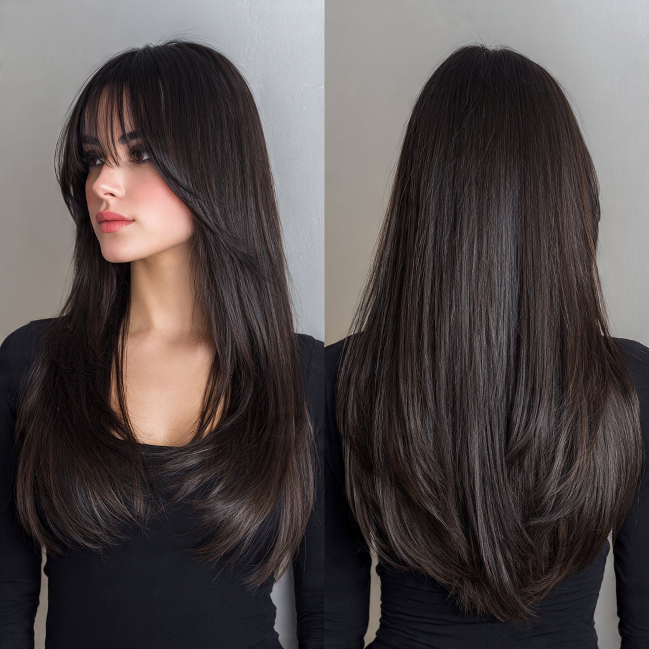 long straight curtain bangs hairstyle