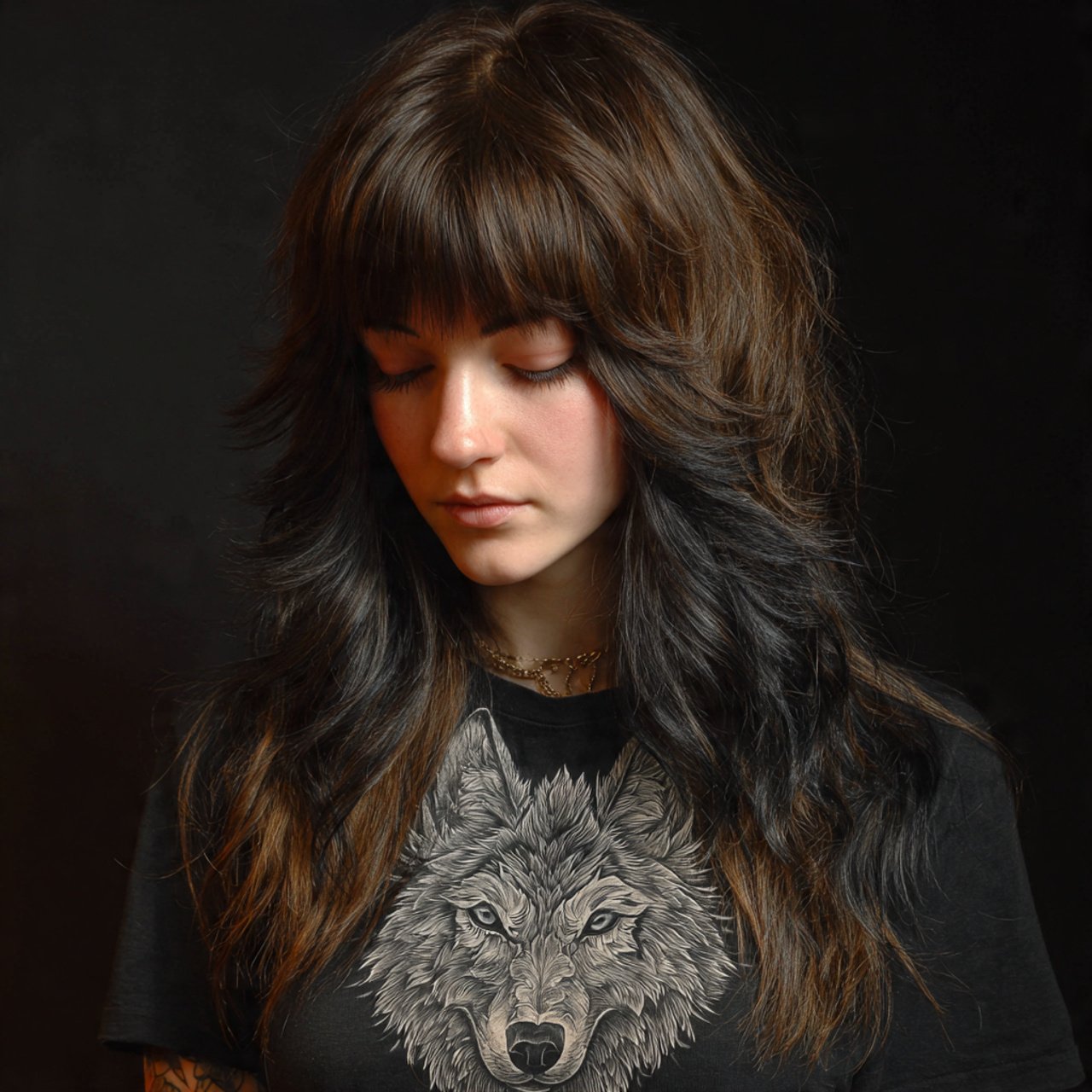 long wolf cut with face framing layers