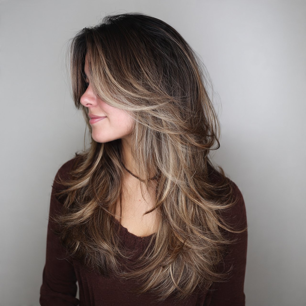 long wolf cut with highlights hairstyle