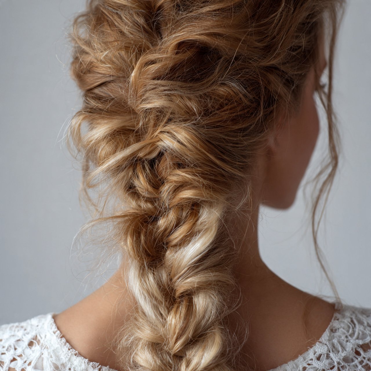 loose fishtail braid hairstyle on a woman elegant