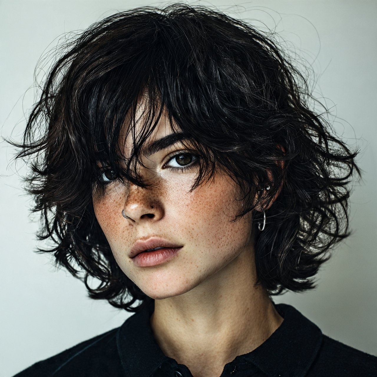 medium length wolf cut hairstyle with defined curl