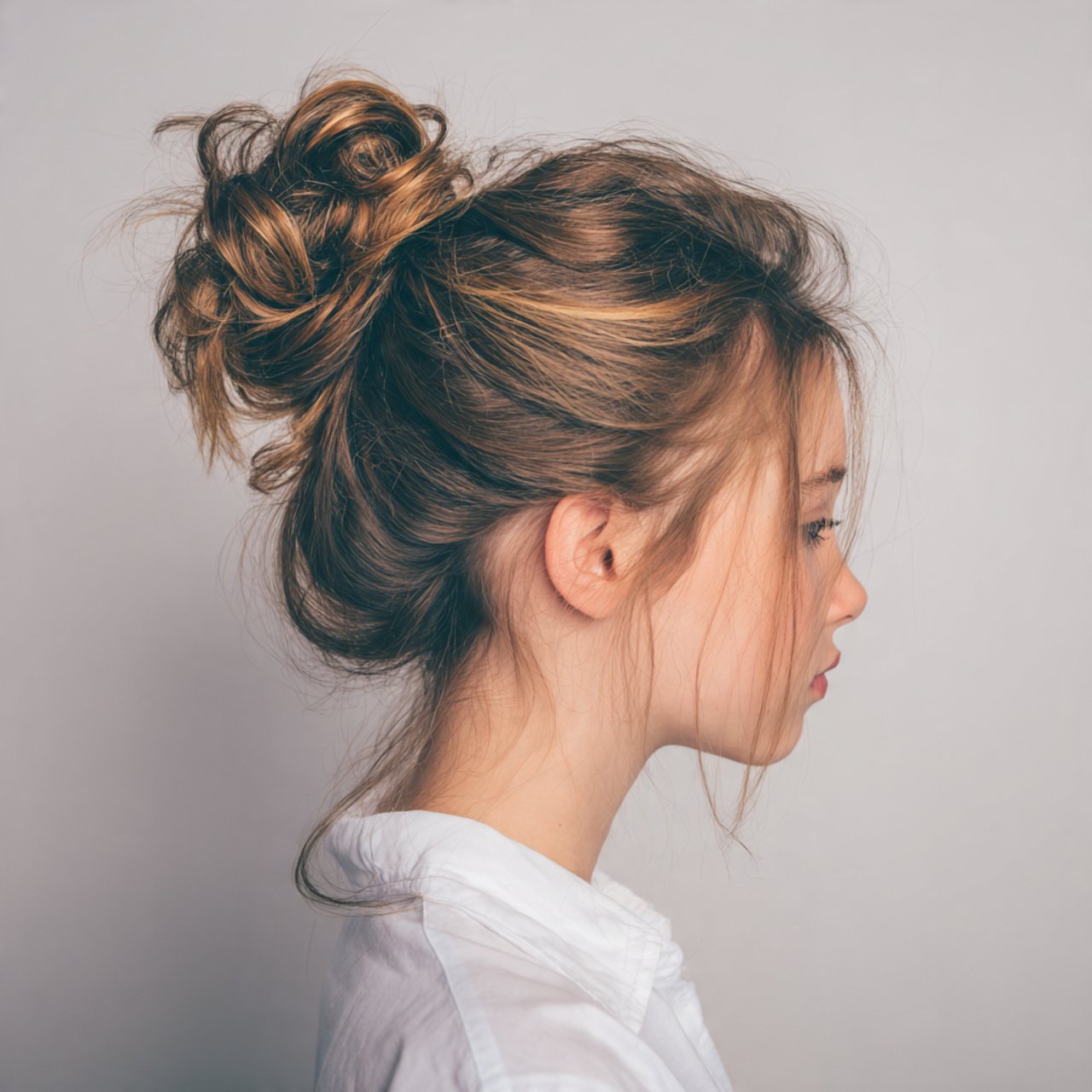 messy bun easy school hairstyle for a student casu