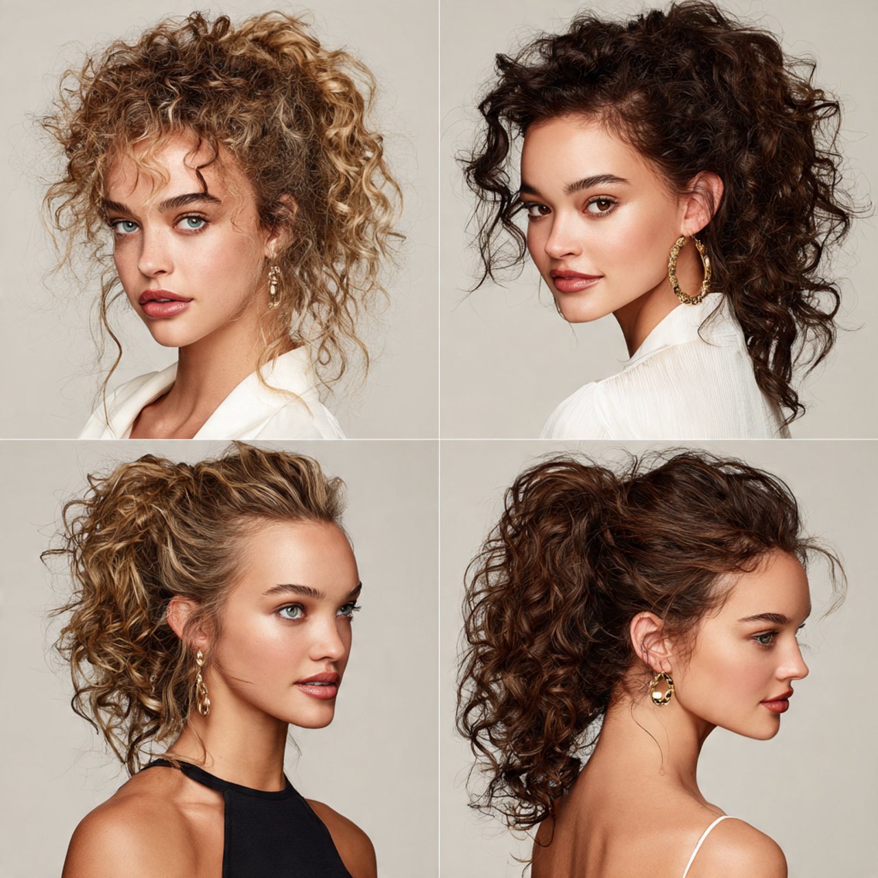 messy curly ponytail hairstyles showcasing differe