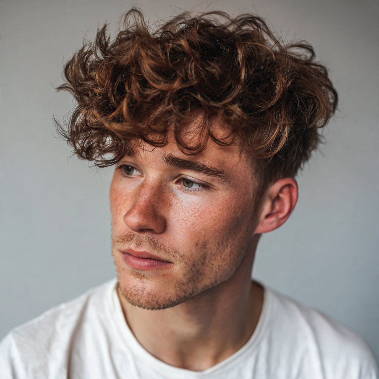 messy curly top for men