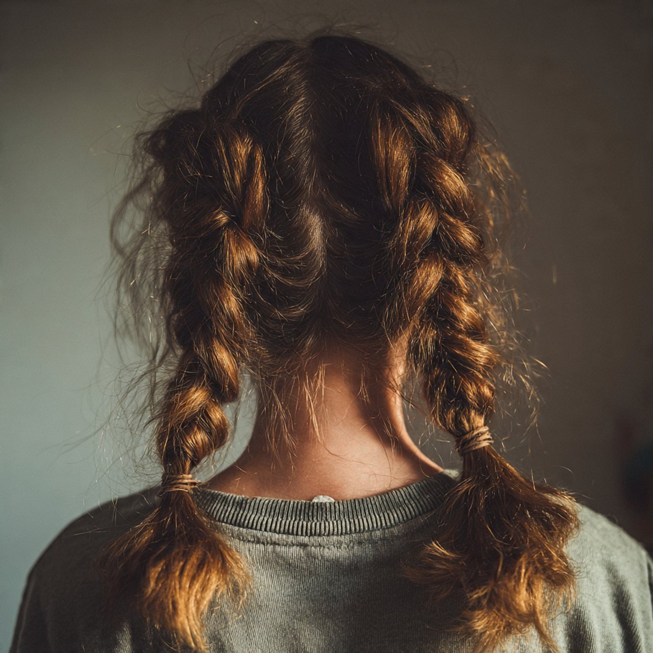 messy double braids hairstyle on a woman single po
