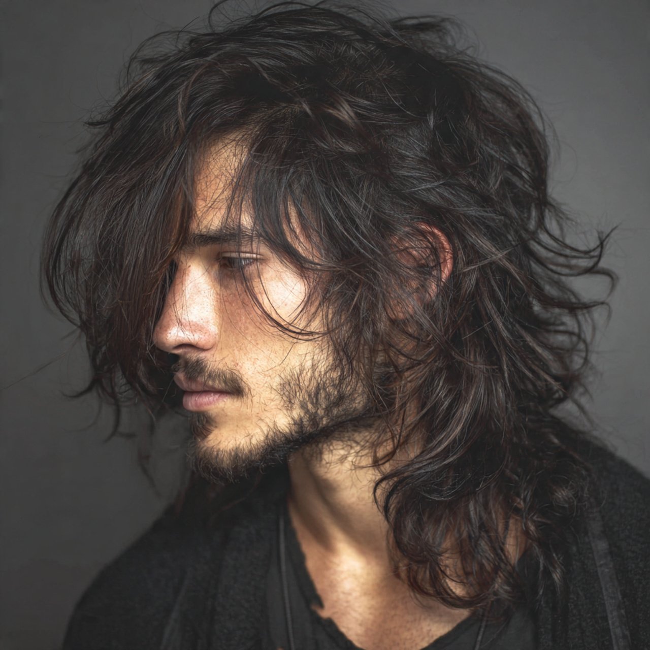 messy long wolf cut hairstyle