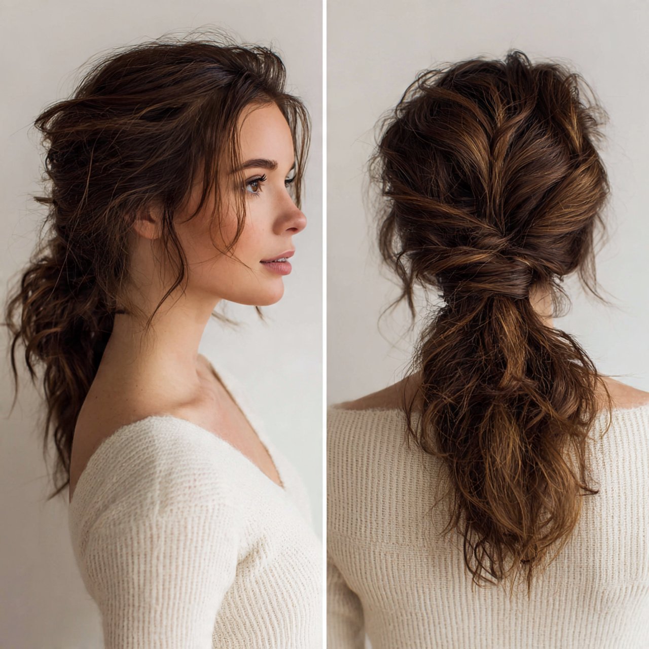 messy low ponytail hairstyles