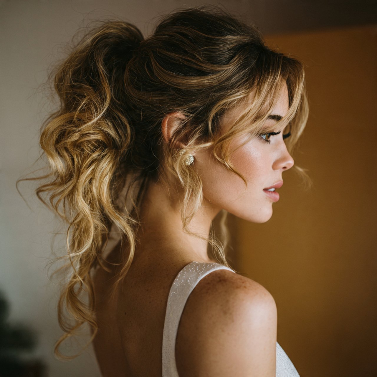 messy ponytail hairstyle for weddings elegant brid