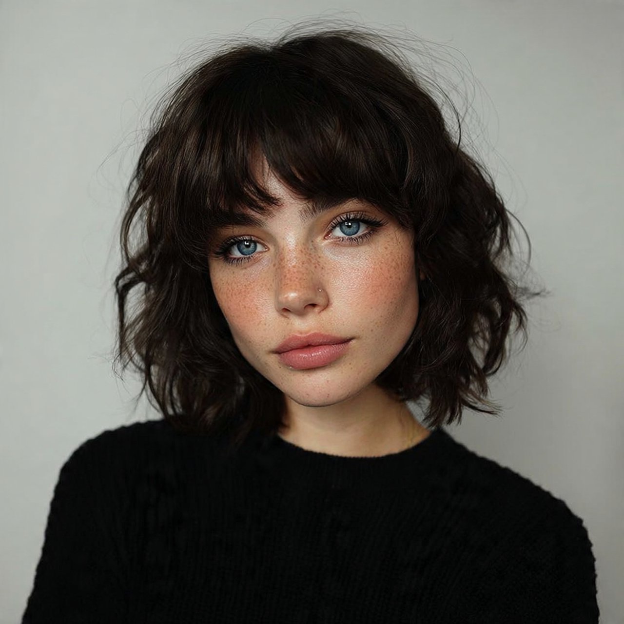 messy short hair with curtain bangs hairstyle
