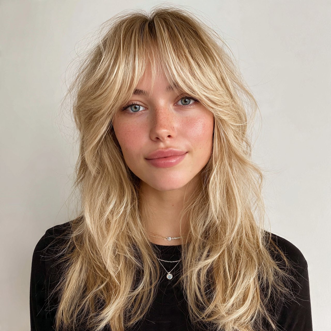 messy textured curtain bangs hairstyle