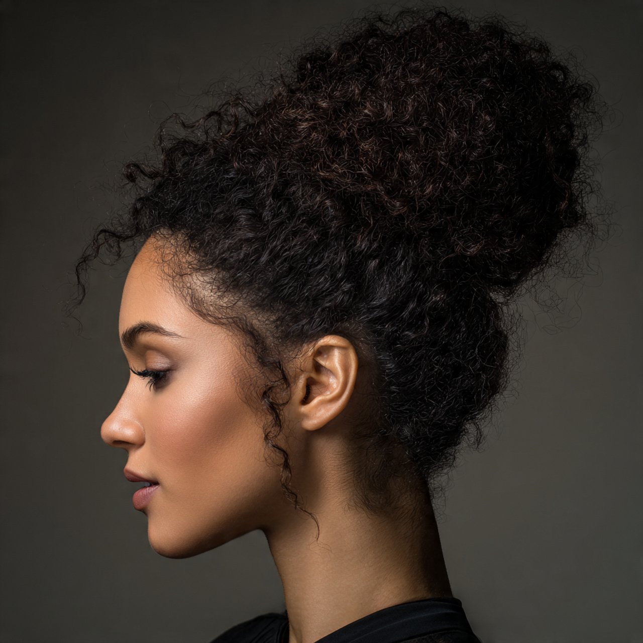 natural curly bun hairstyle on a woman beautiful d 2