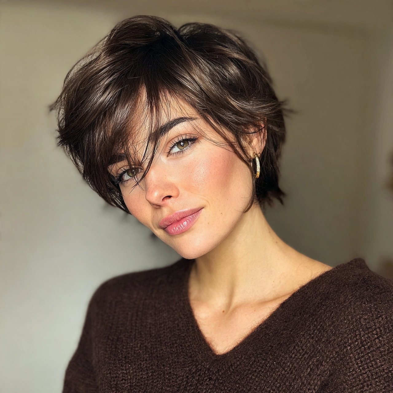 pixie cut with long curtain bangs hairstyle