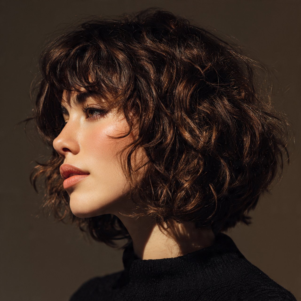 portrait of a person with a soft wolf cut hairstyl