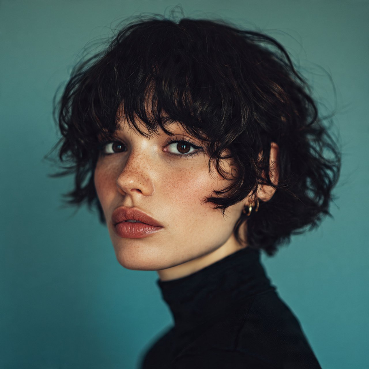 portrait of a person with short curly hair and ban
