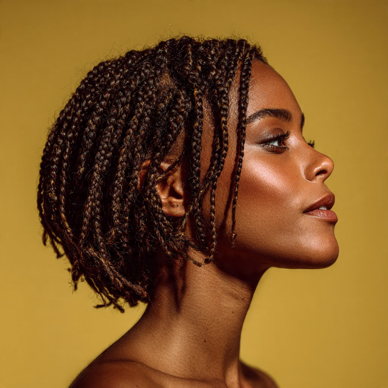 portrait of a woman with short box braids hairstyl