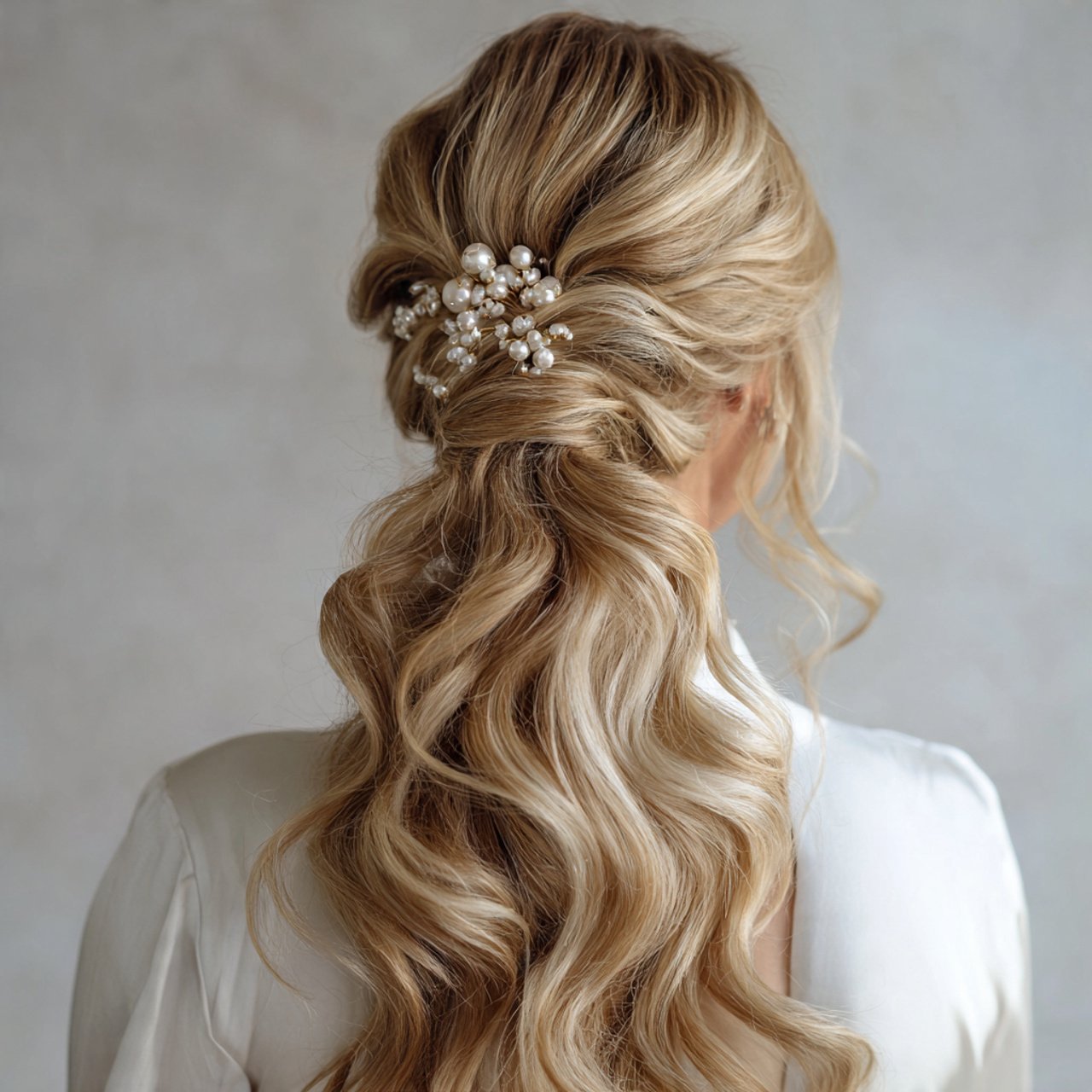 romantic waves wedding ponytail hairstyle elegant