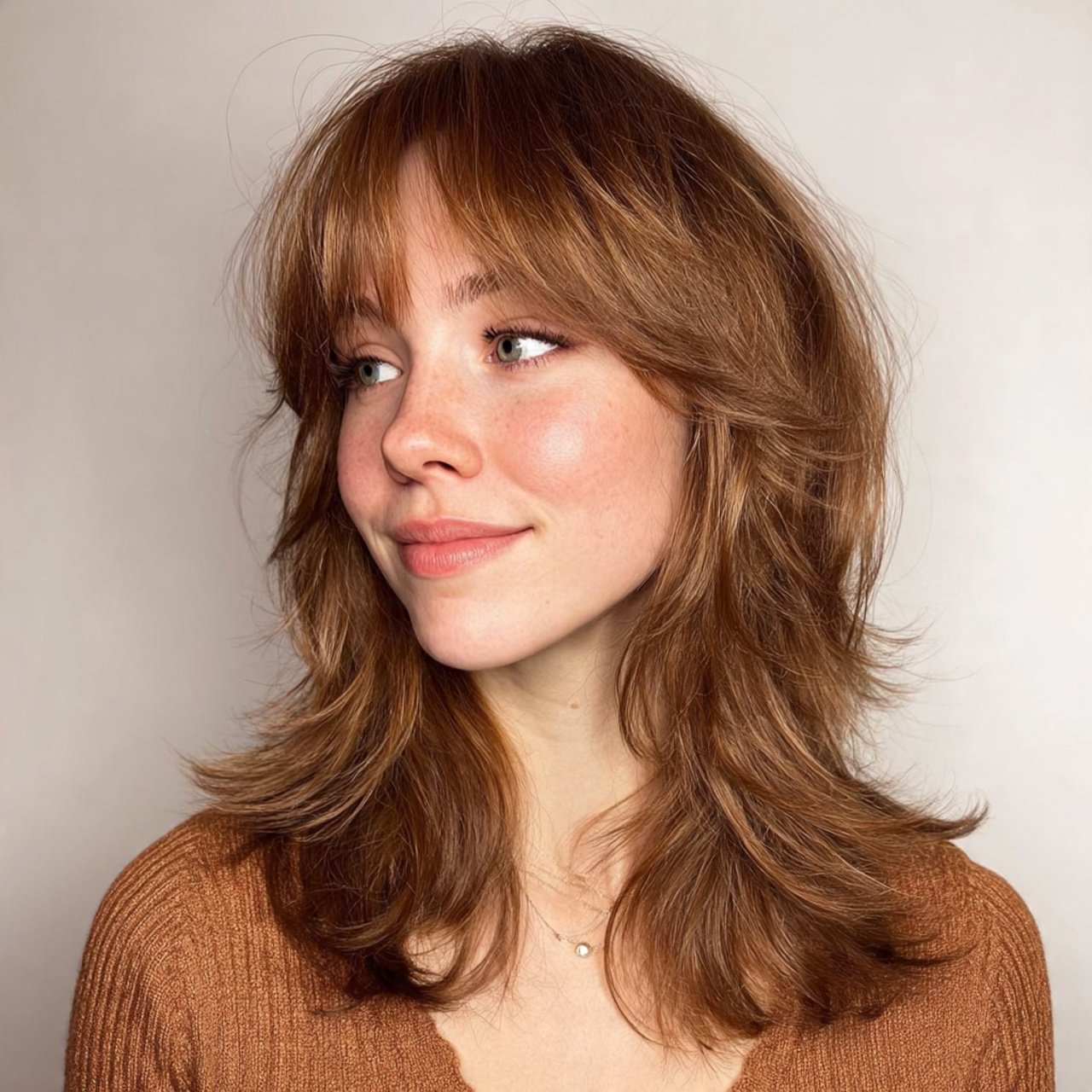 shaggy medium length hairstyle with textured curta