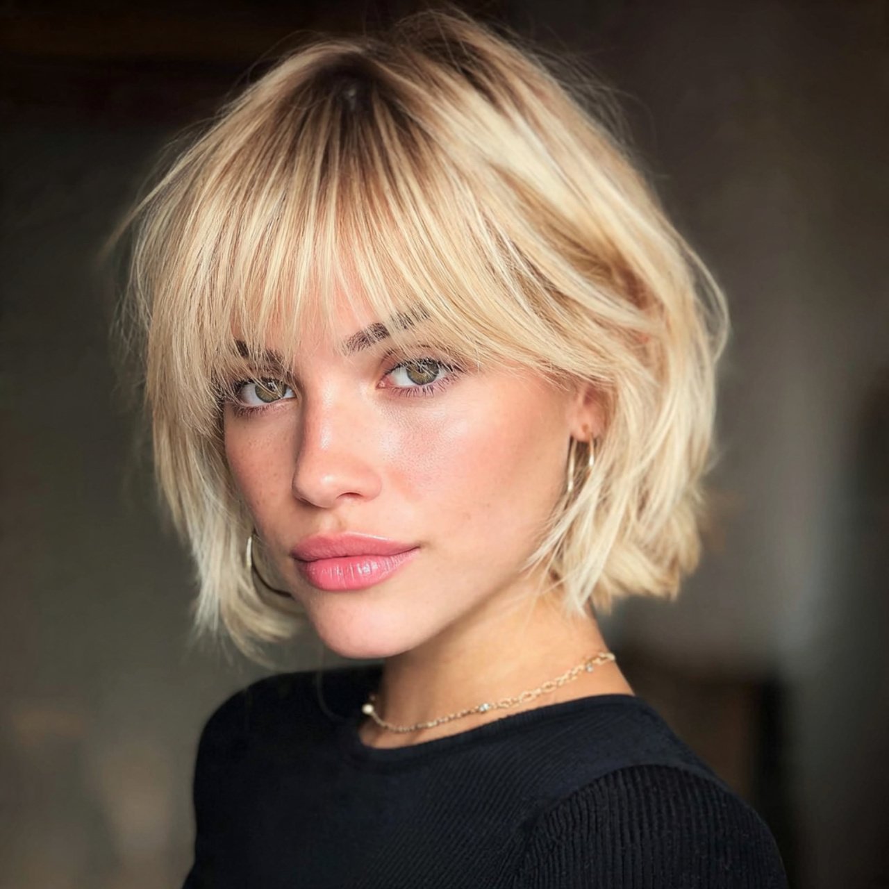 short hairstyle with curtain bangs