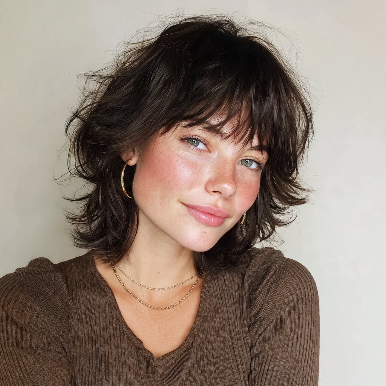 short shag with curtain bangs hairstyle