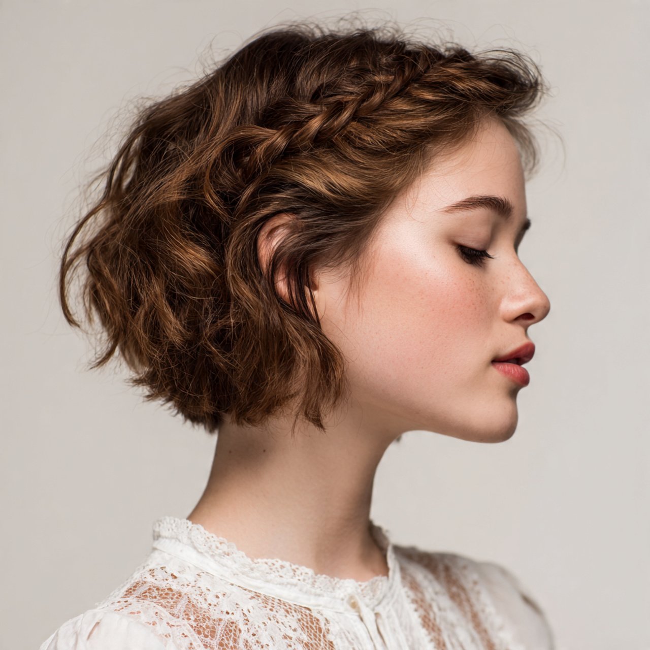 side braid hairstyle on short hair single photo de