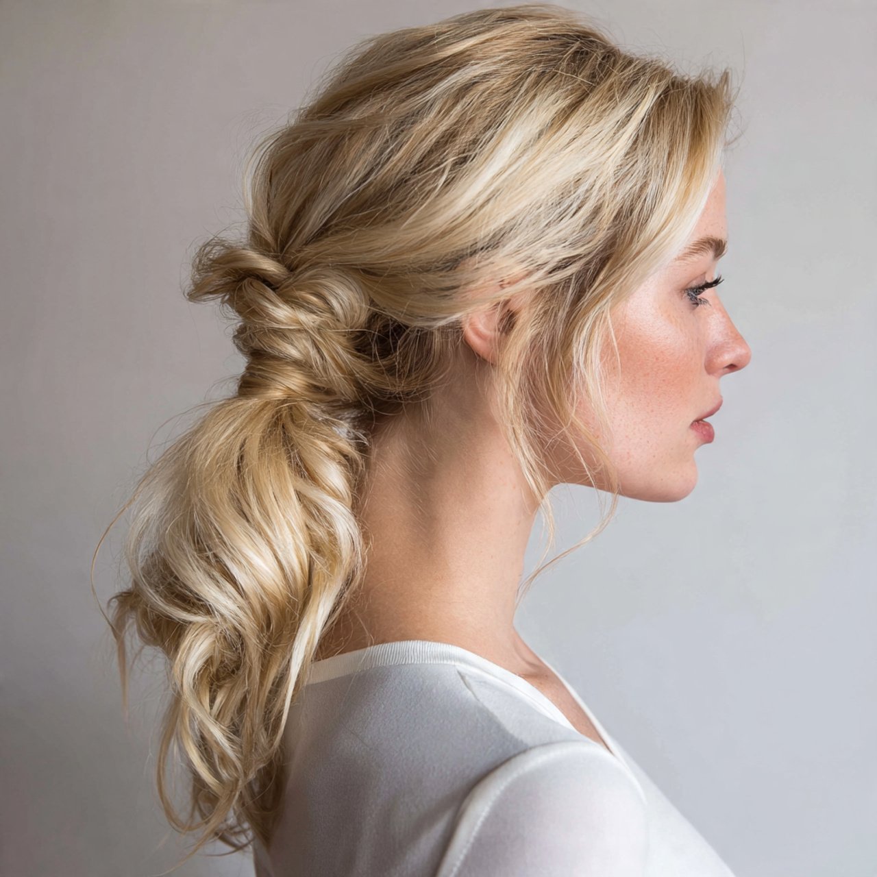 simple low side ponytail hairstyle