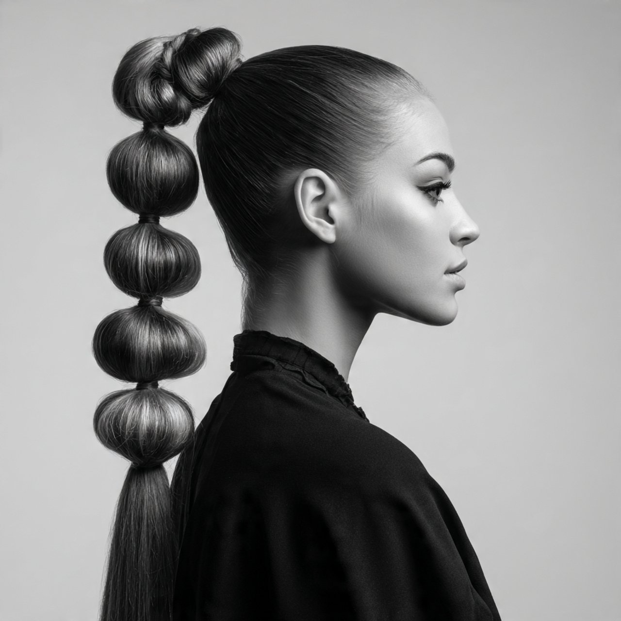 single bubble ponytail hairstyle on a woman long h
