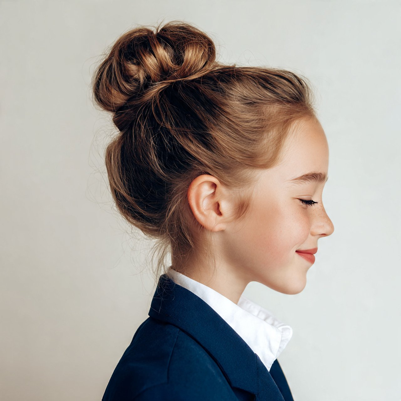 single image showing high bun hairstyles for schoo