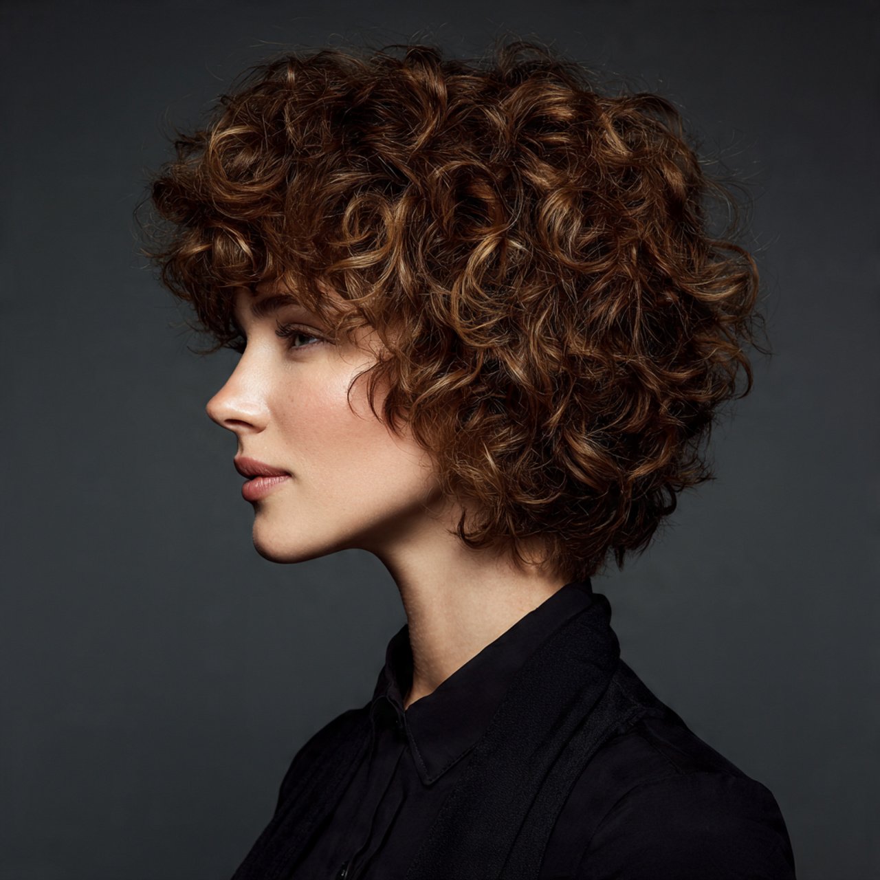 single photo of a layered curly wolf cut hairstyle