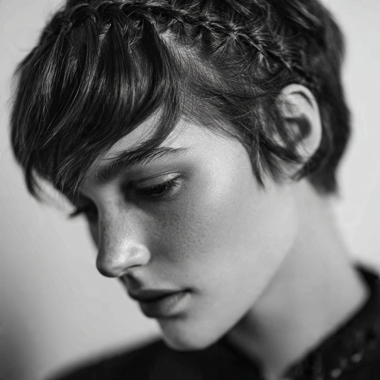 single photo of a person with short hair styled wi