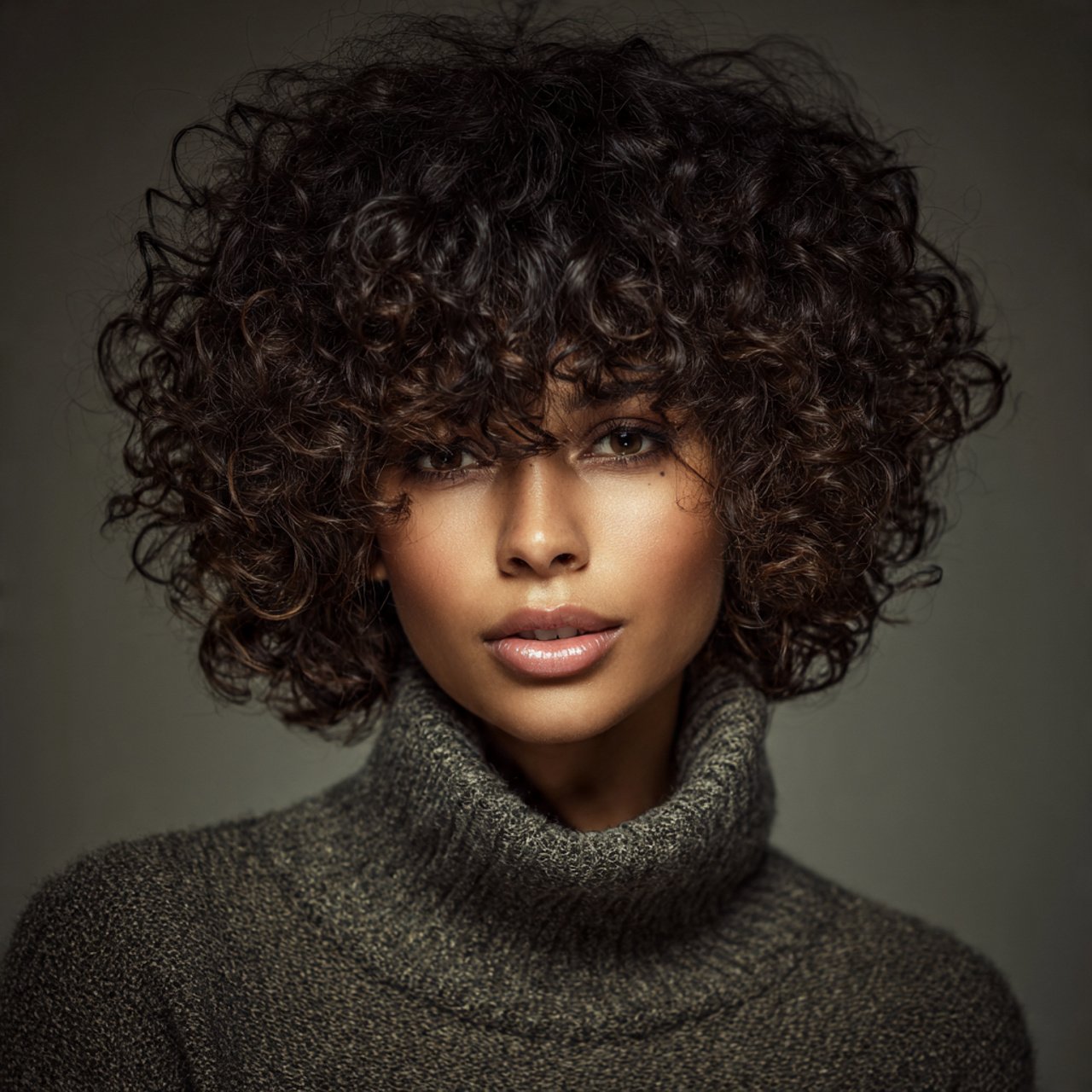 single portrait of a person with a tight curl wolf