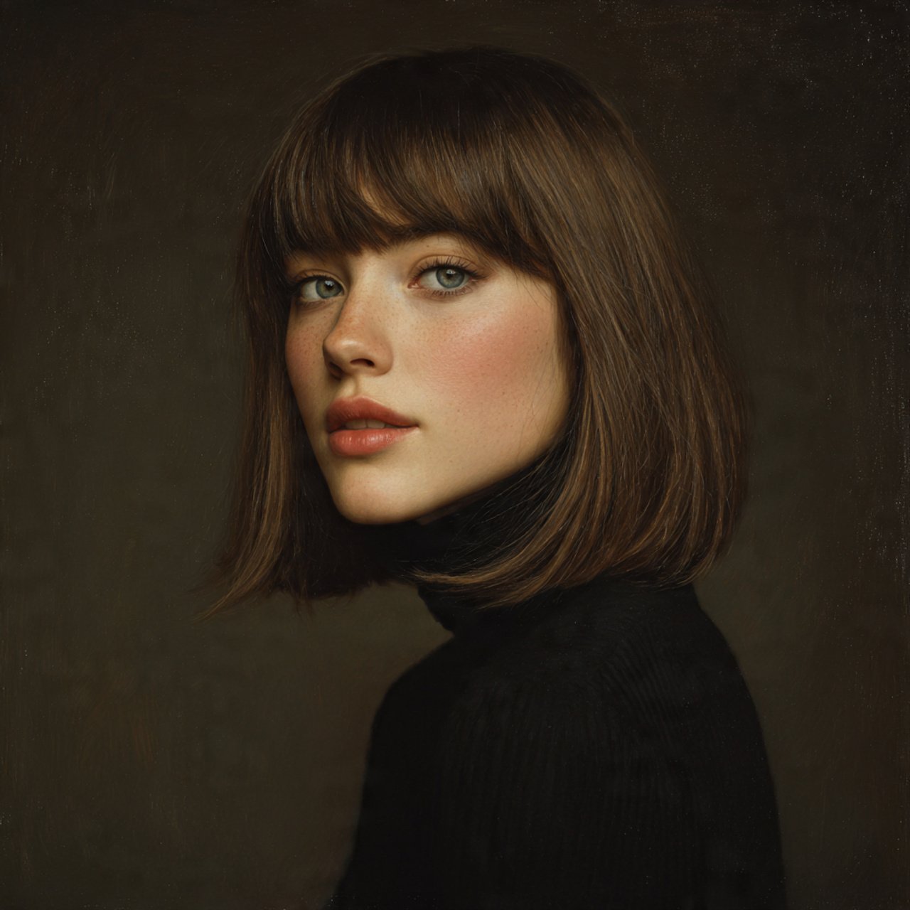 single portrait of a woman with shoulder length st