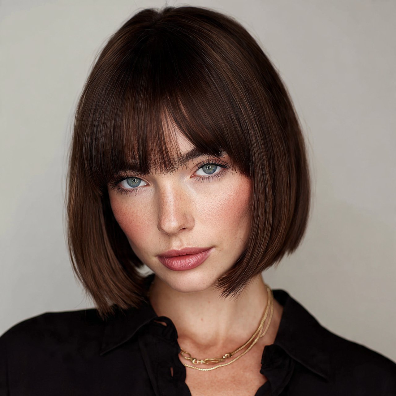 sleek straight bob with curtain bangs hairstyle