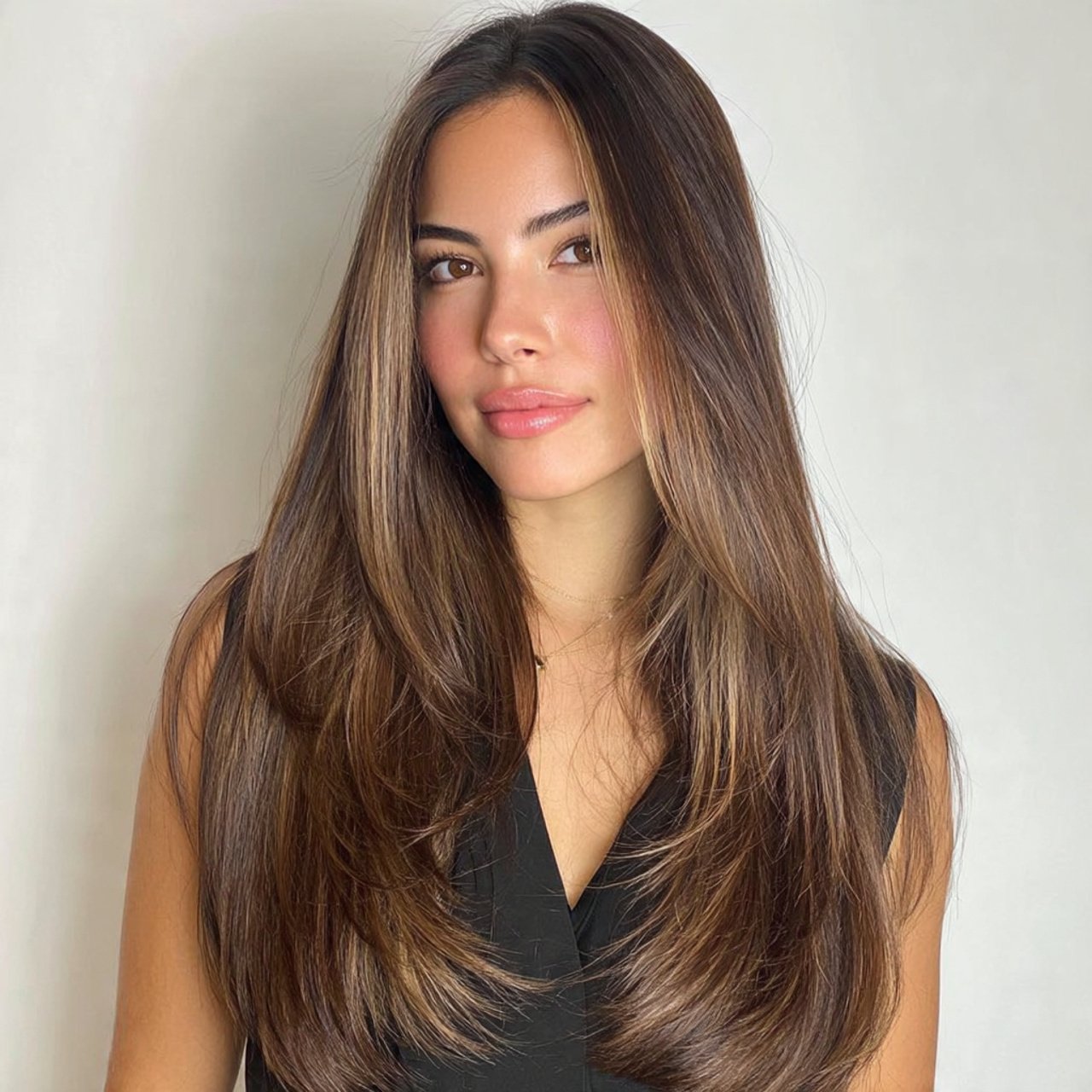 sleek straight hair with middle part