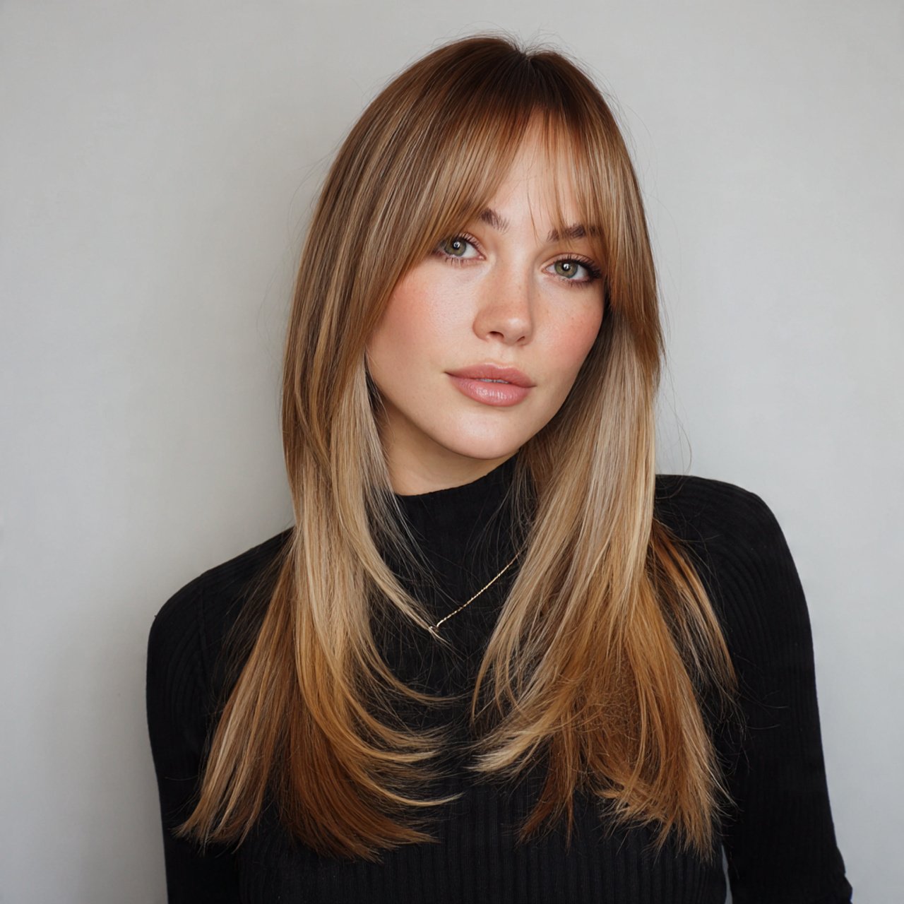 sleek straight haircurtain bangs