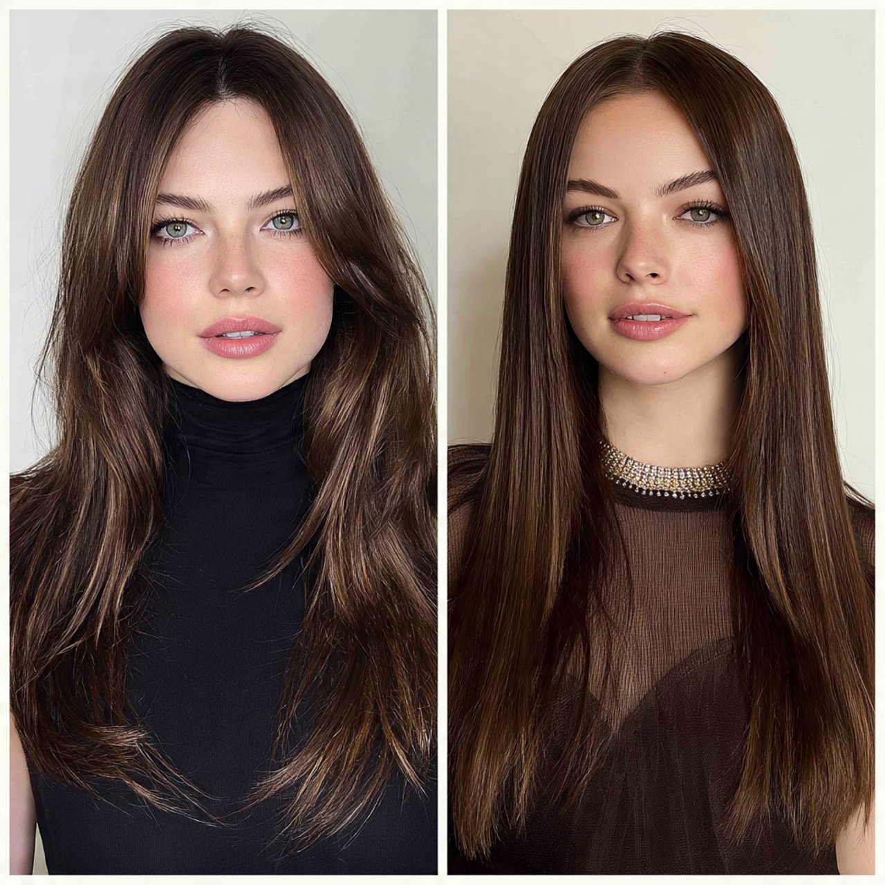 sleek straight hairstyles with middle part
