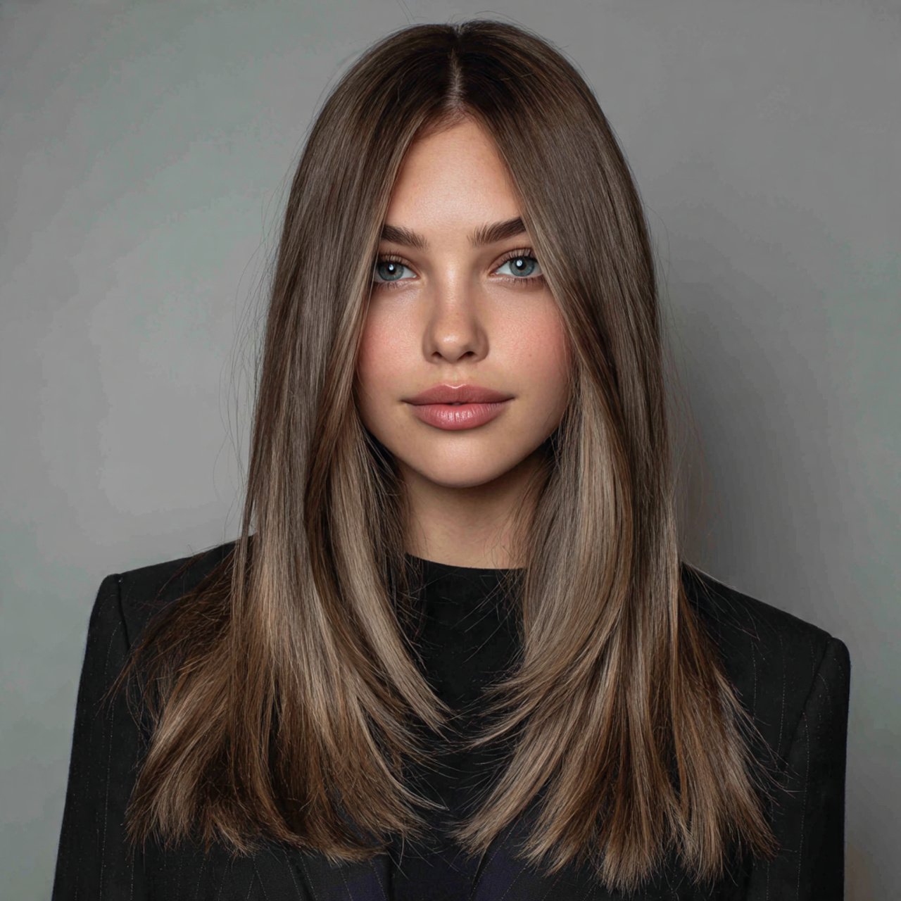 sleek straight middle part hairstyle