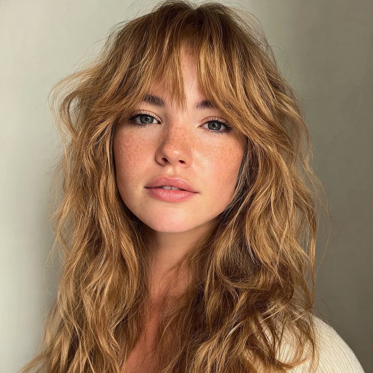 soft beachy curtain bangs with wavy hair beautiful