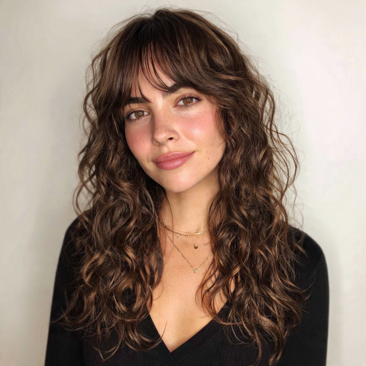 soft curly curtain bangs hairstyle 1