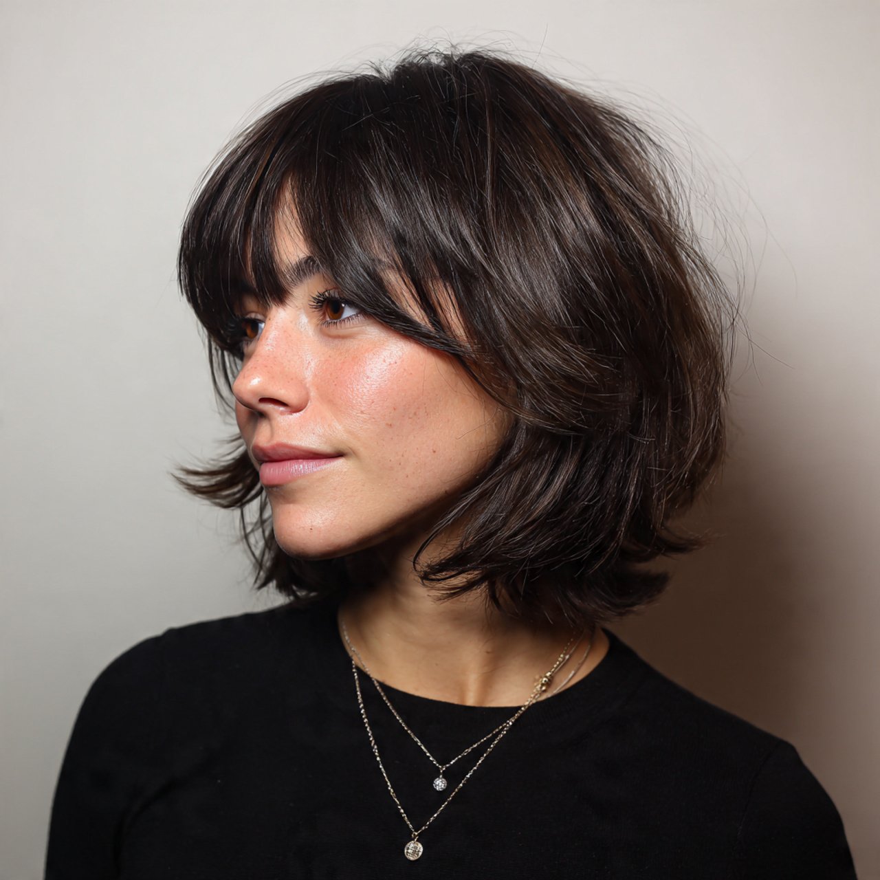 soft layered bob with curtain bangs hairstyle