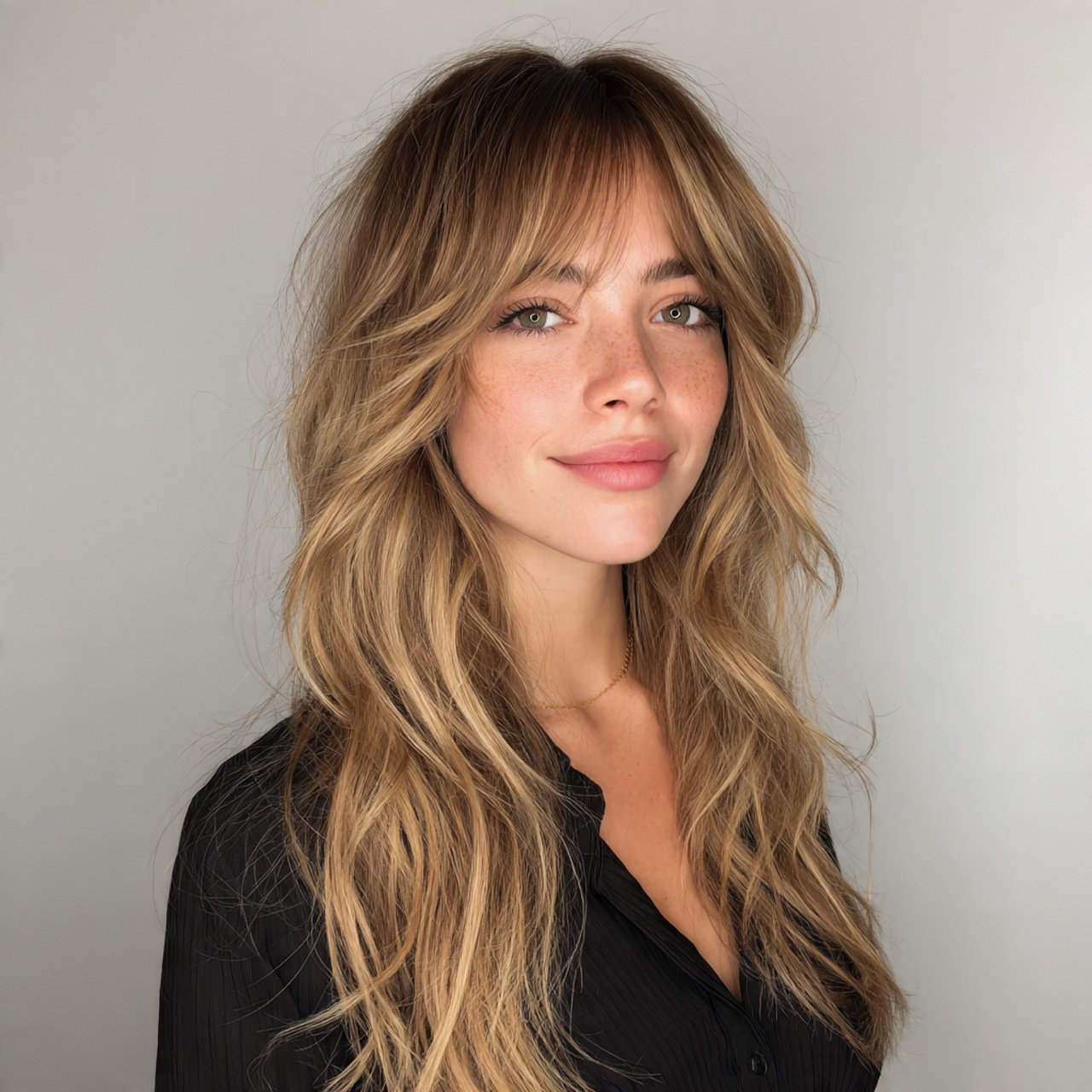 soft layered curtain bangs hairstyle 1